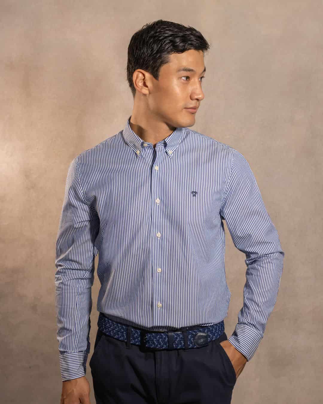 Camisa Antimanchas Popelina Rayas Azul Oscuro - miniatura 3