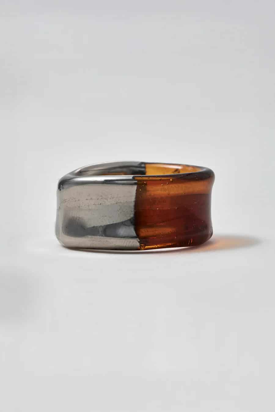 Anillo ámbar en vidrio y oro blanco - miniatura 4