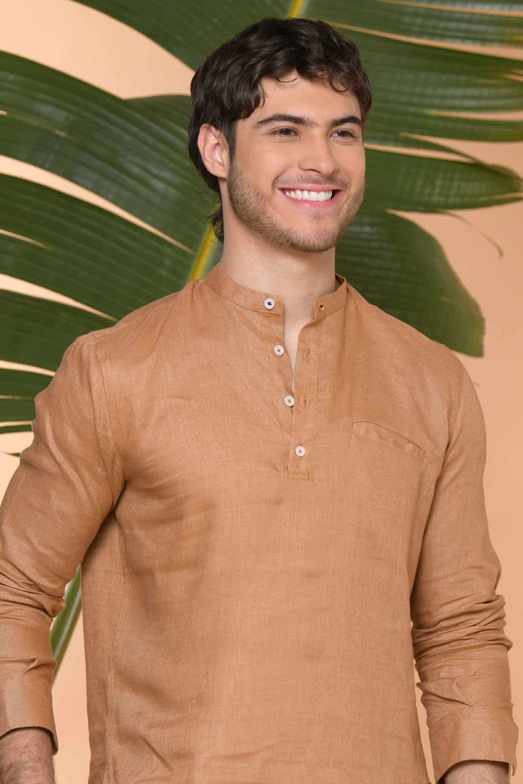 Camisa Mykonos Lino Moka - miniatura 4