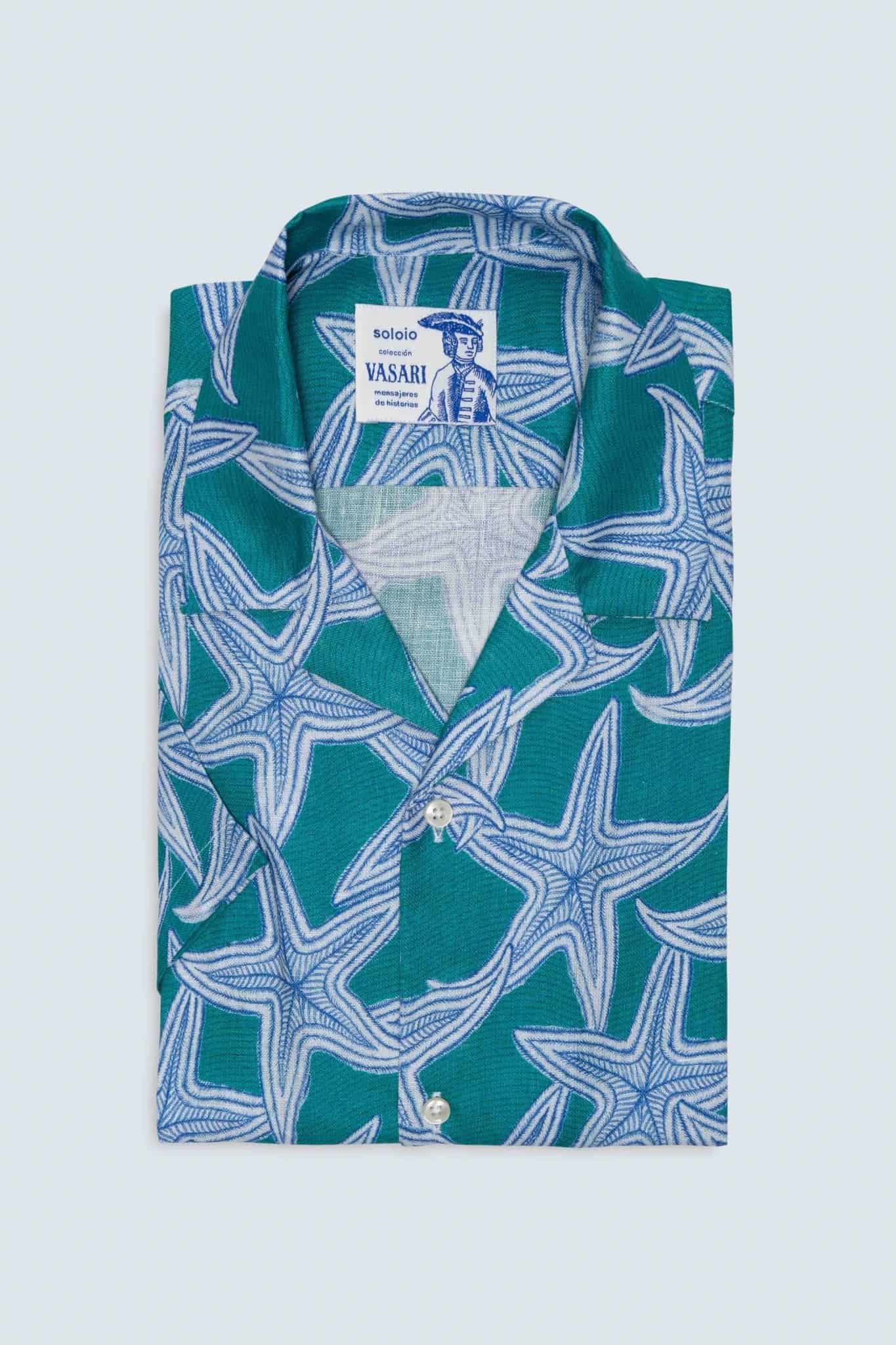 Men's linen shirt green intaglio - miniatura 6