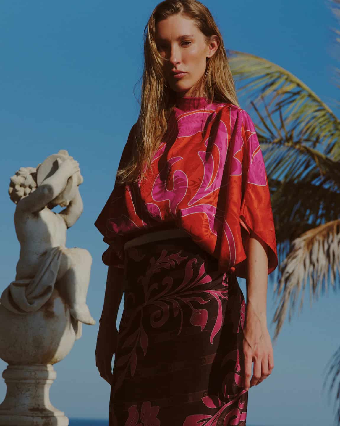 Manzanares Silk Jacquard Blouse / Red & Fuchsia Maxi Buganvilias - miniatura 1