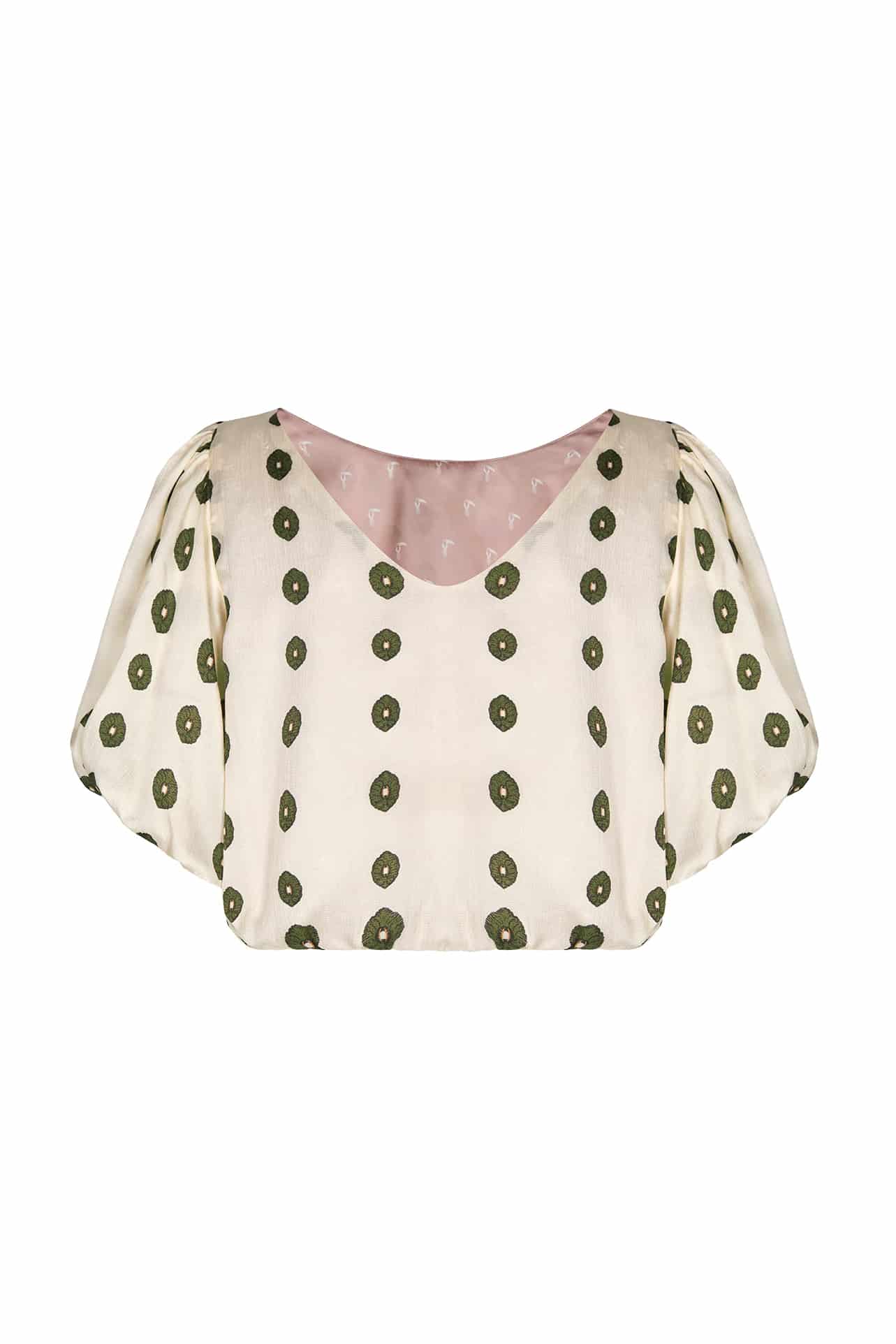 Guayacan Silk Martellato Blouse / Ivory Green Chintz - miniatura 3