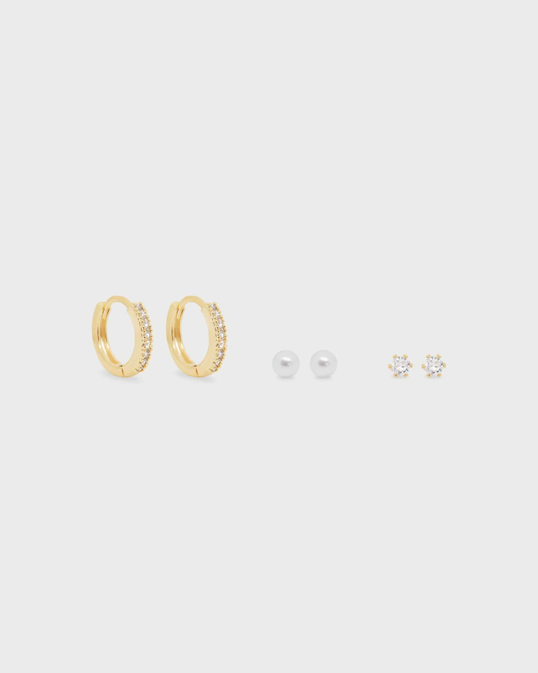 Set X3 Aretes Mini Zircones y Perla - miniatura 2