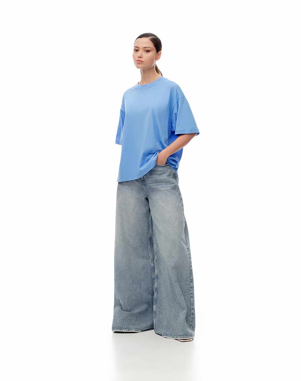 Camiseta oversize algodón azul mujer - miniatura 5