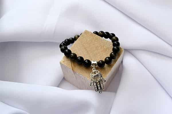 Pulsera Obsidiana dije mano hamsa - miniatura 1