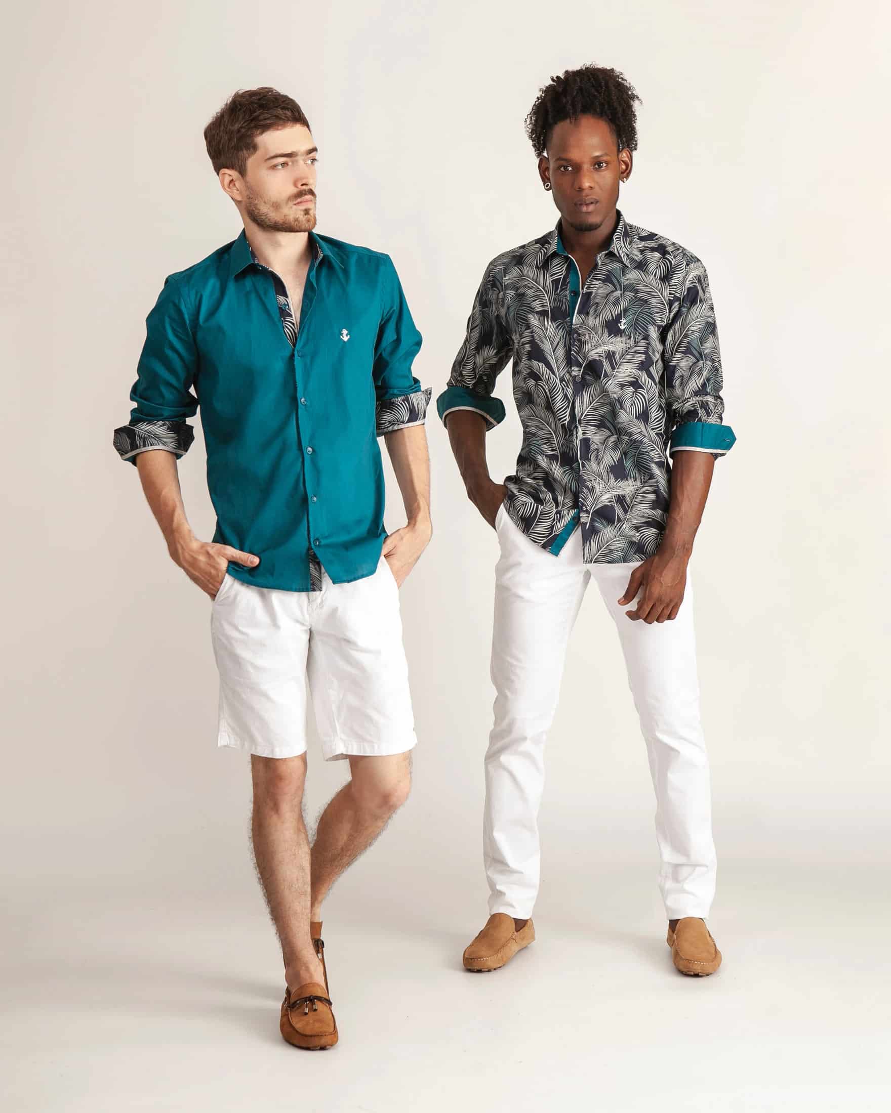 Camisa Navy Palmas Contraste Turquesa - miniatura 4