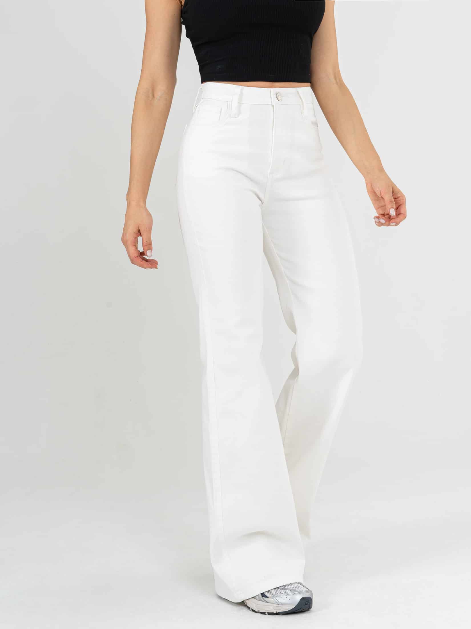 Ref: 0620612 Pantalón palazzo stretch, tiro alto, tono ivory, diseño cinco bolsillos - miniatura 1