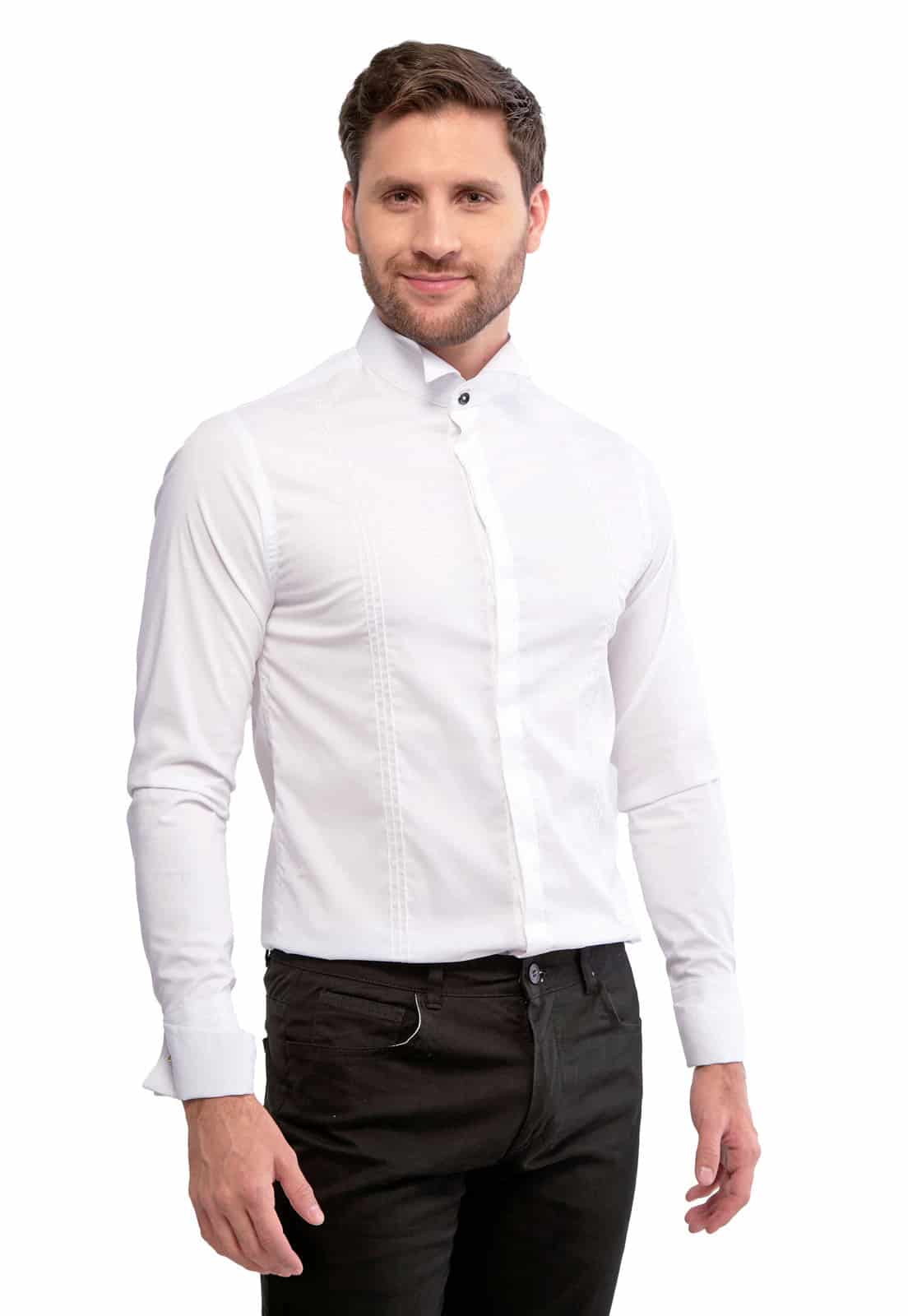 Camisa smoking cuello pajarito blanca - miniatura 1