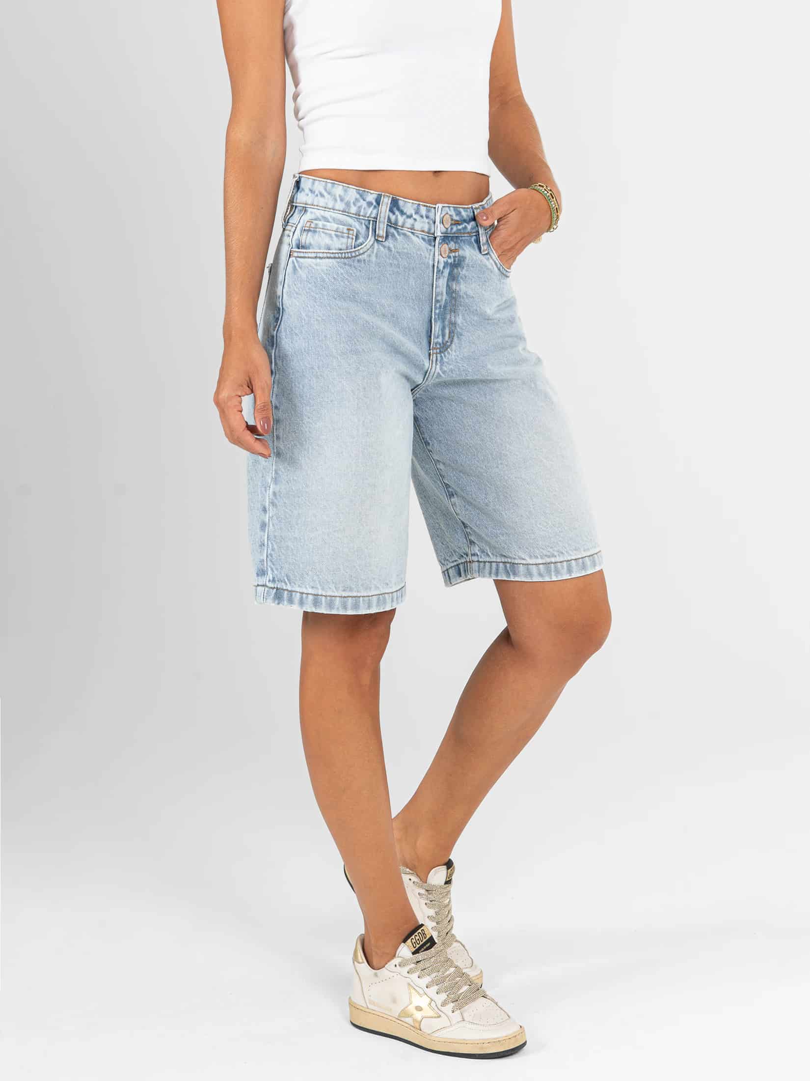 Ref: 066520 Bermuda en denim rígido, tiro alto, tono azul claro - miniatura 3
