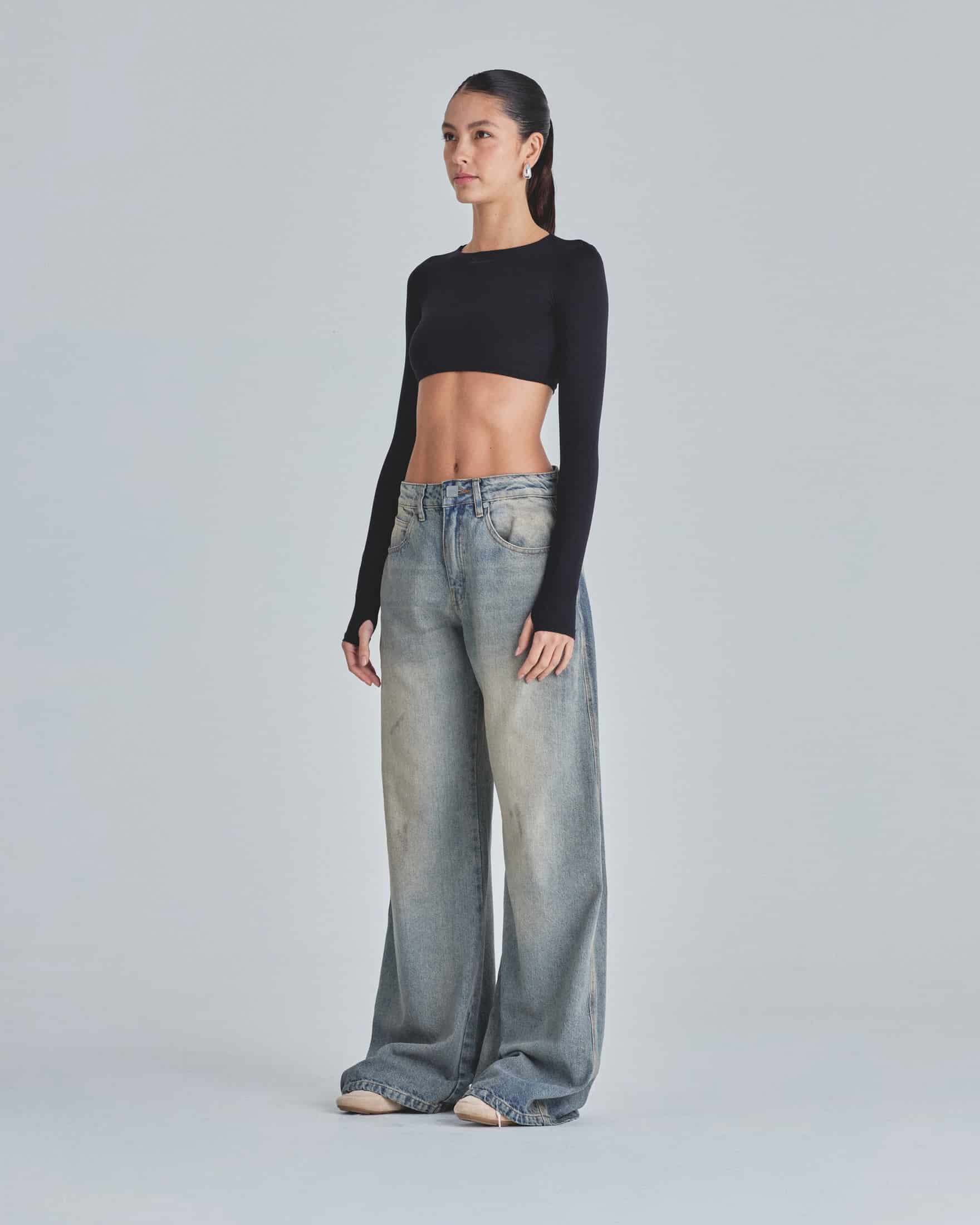 Line Basic Long Sleeve Cropped Tshirt Black - miniatura 5