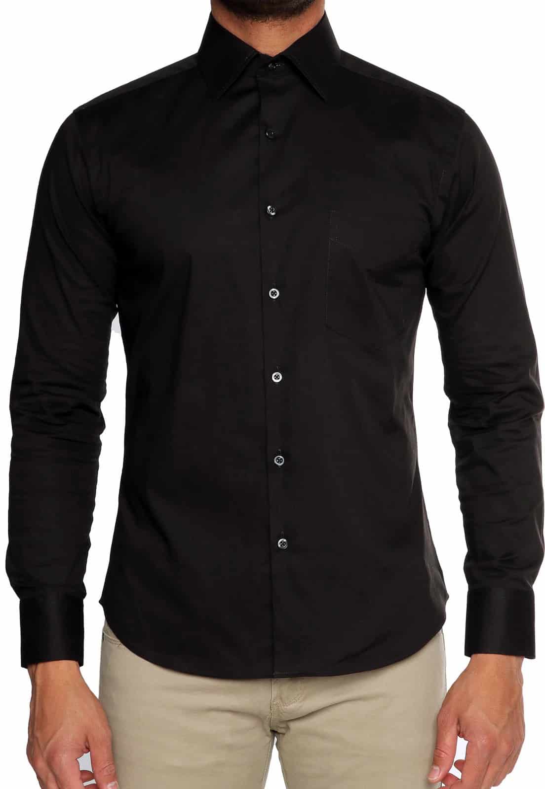 Camisa manga larga negra slim fit con spandex - miniatura 3