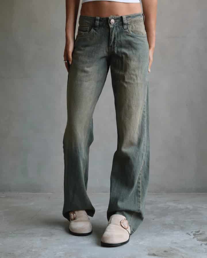 JEAN EXTRA LOW STRAIGHT FIT VINTAGE GREEN WASHED AZUL - miniatura 3