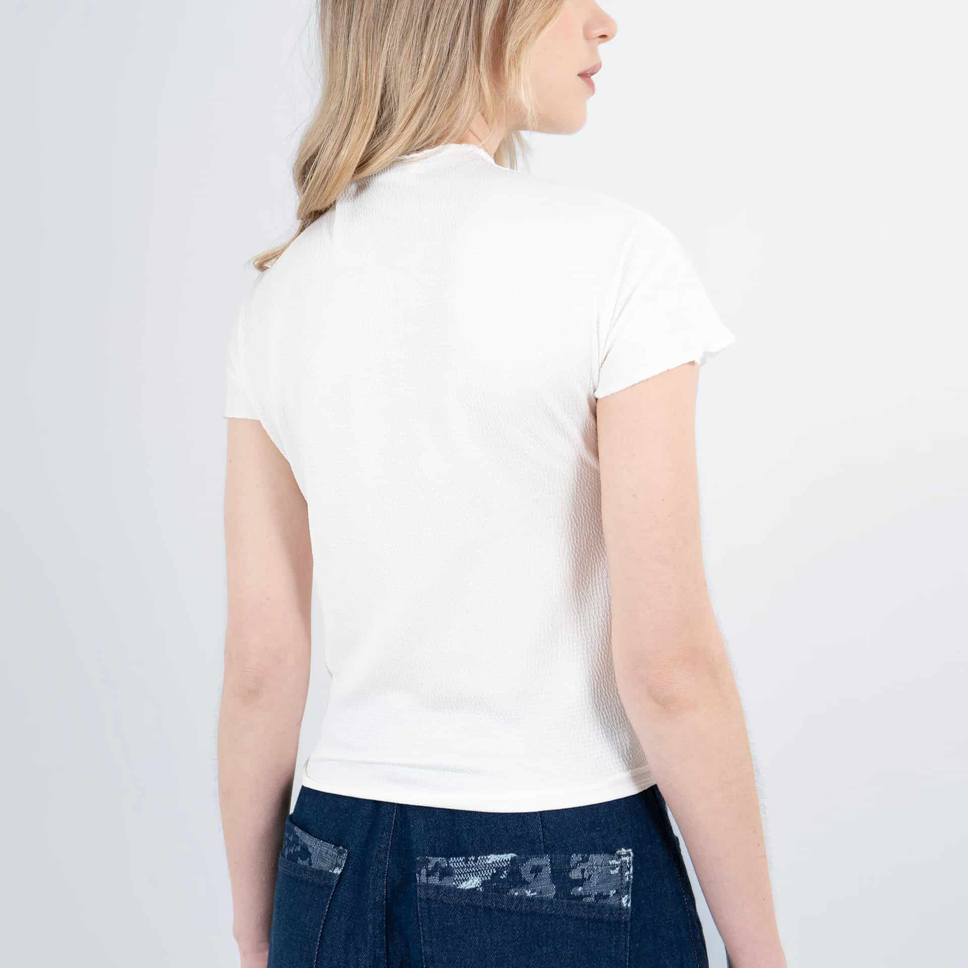Camiseta tejida cuello alto manga corta entallada - miniatura 3