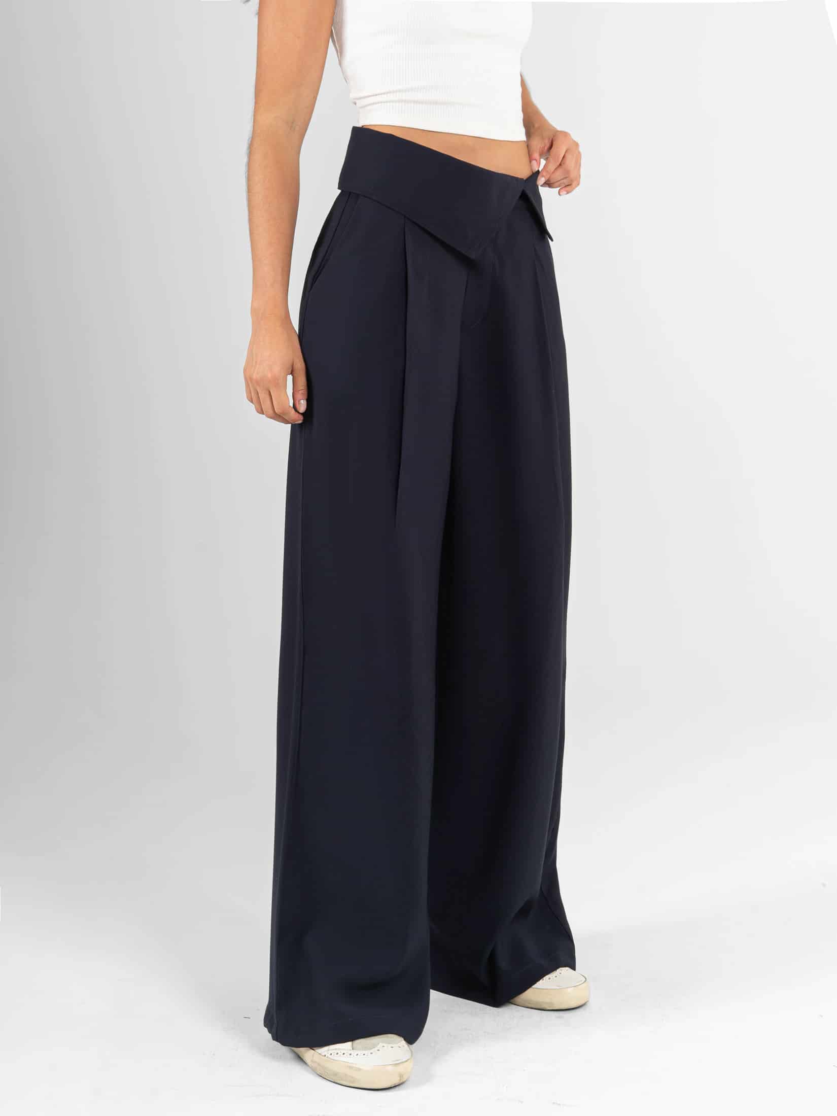 Ref: 0620556 Pantalón mom flare, prense, detalle pretina, tono azul - miniatura 3