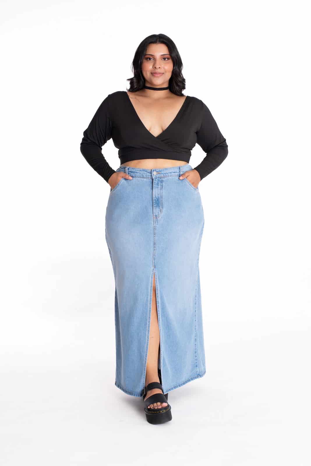 Falda Larga Denim Azul Claro 437 - miniatura 8