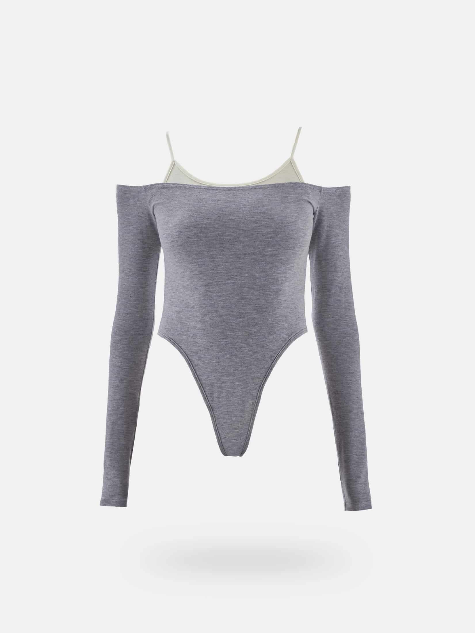 DOUBLE LAYER BODYSUIT - JASPE GRAY & CREAMY - miniatura 5