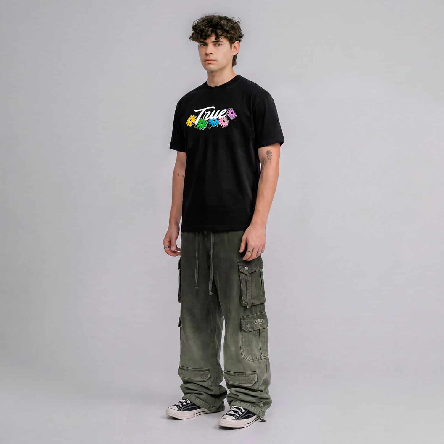 Flowers Logo T-Shirt - Black - miniatura 3