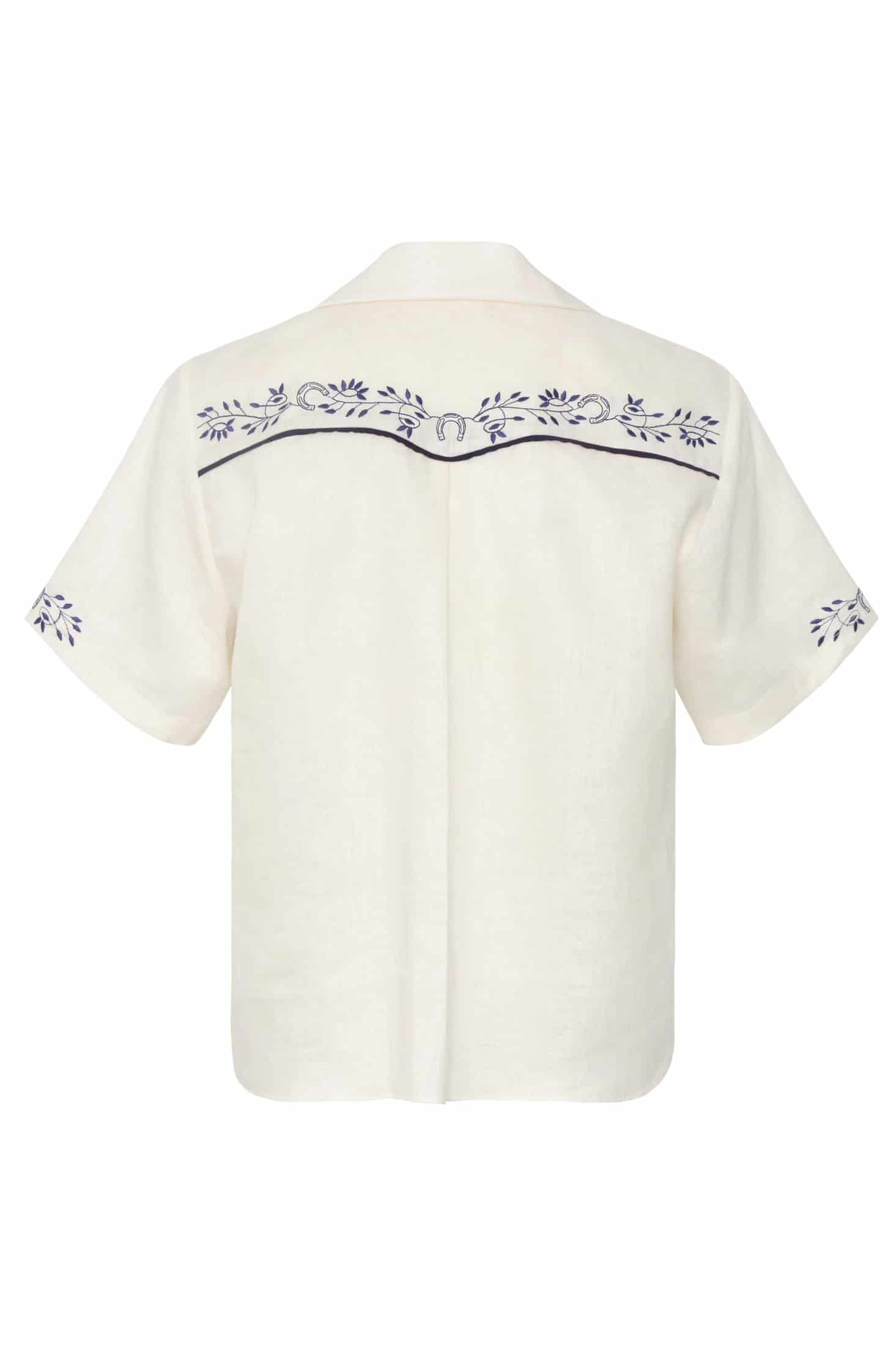 El Jared Linen Embroidered Shirt / Ivory Blue Horseshoes - miniatura 4