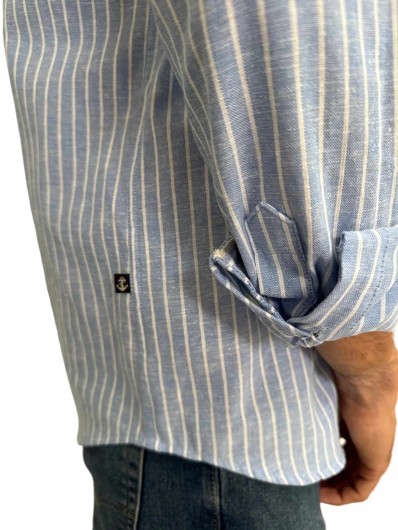 Camisa de Lino Azul Claro y Rayas Blancas - miniatura 5