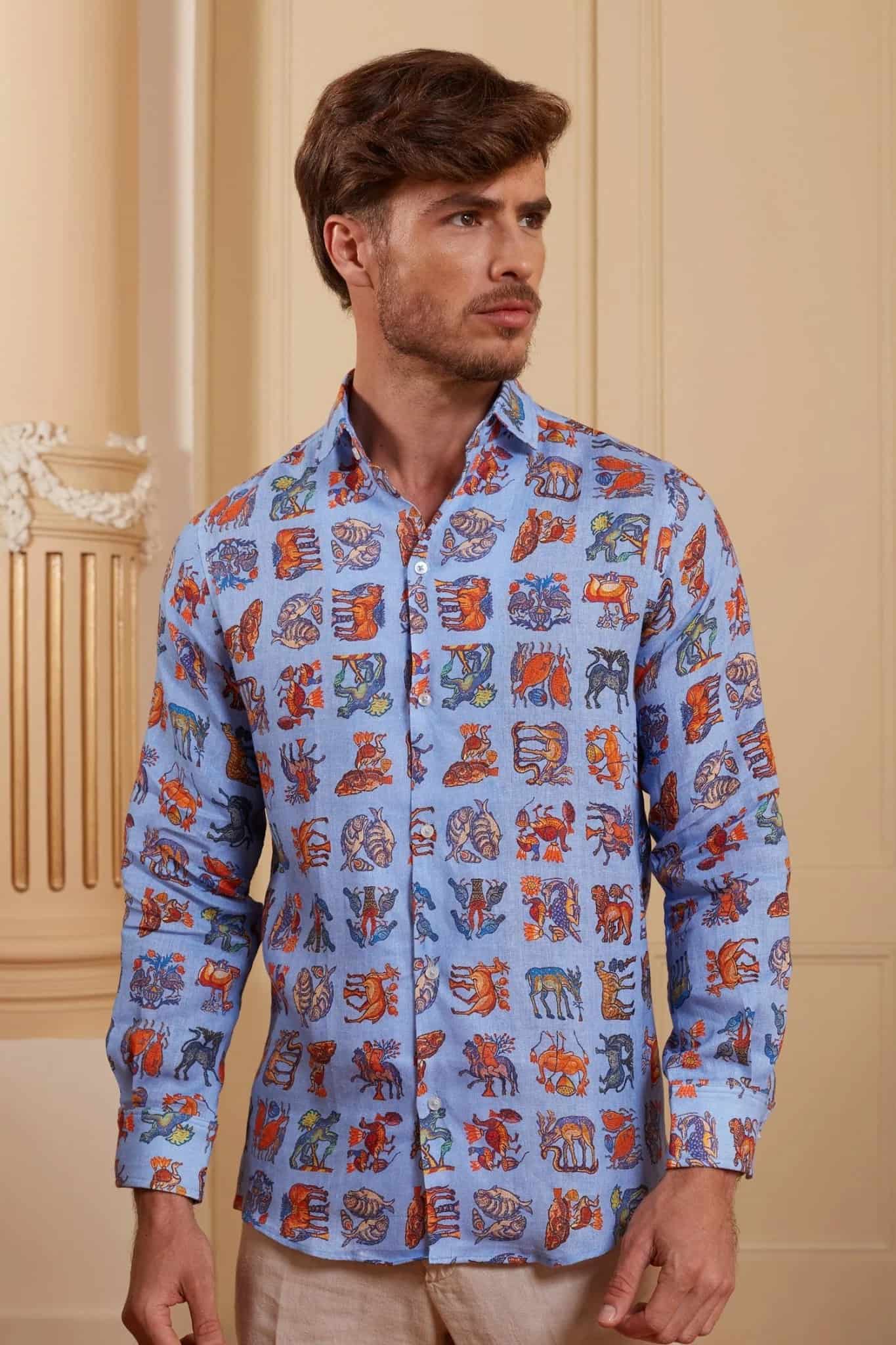 Men's justiniano linen shirt sky blue - miniatura 12