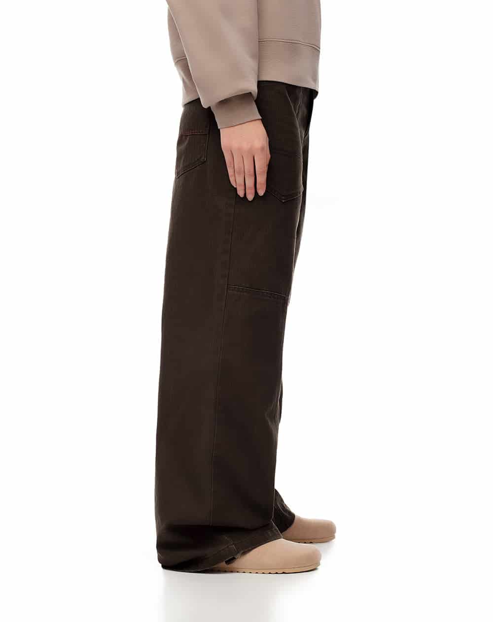 Pantalón wide leg tiro medio drill algodón chocolate mujer - miniatura 3