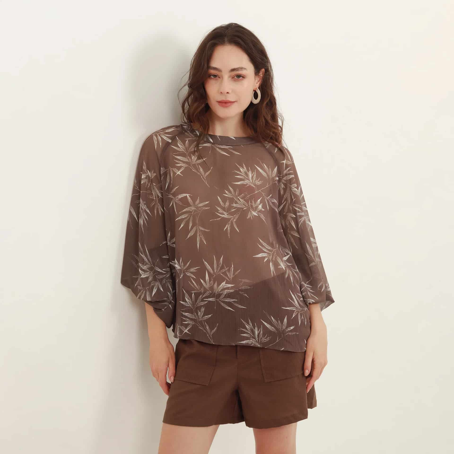 Blusa estampada cuello redondo manga globo - miniatura 7