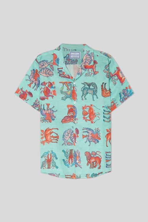 Men's ravena linen shirt turquoise - miniatura 1