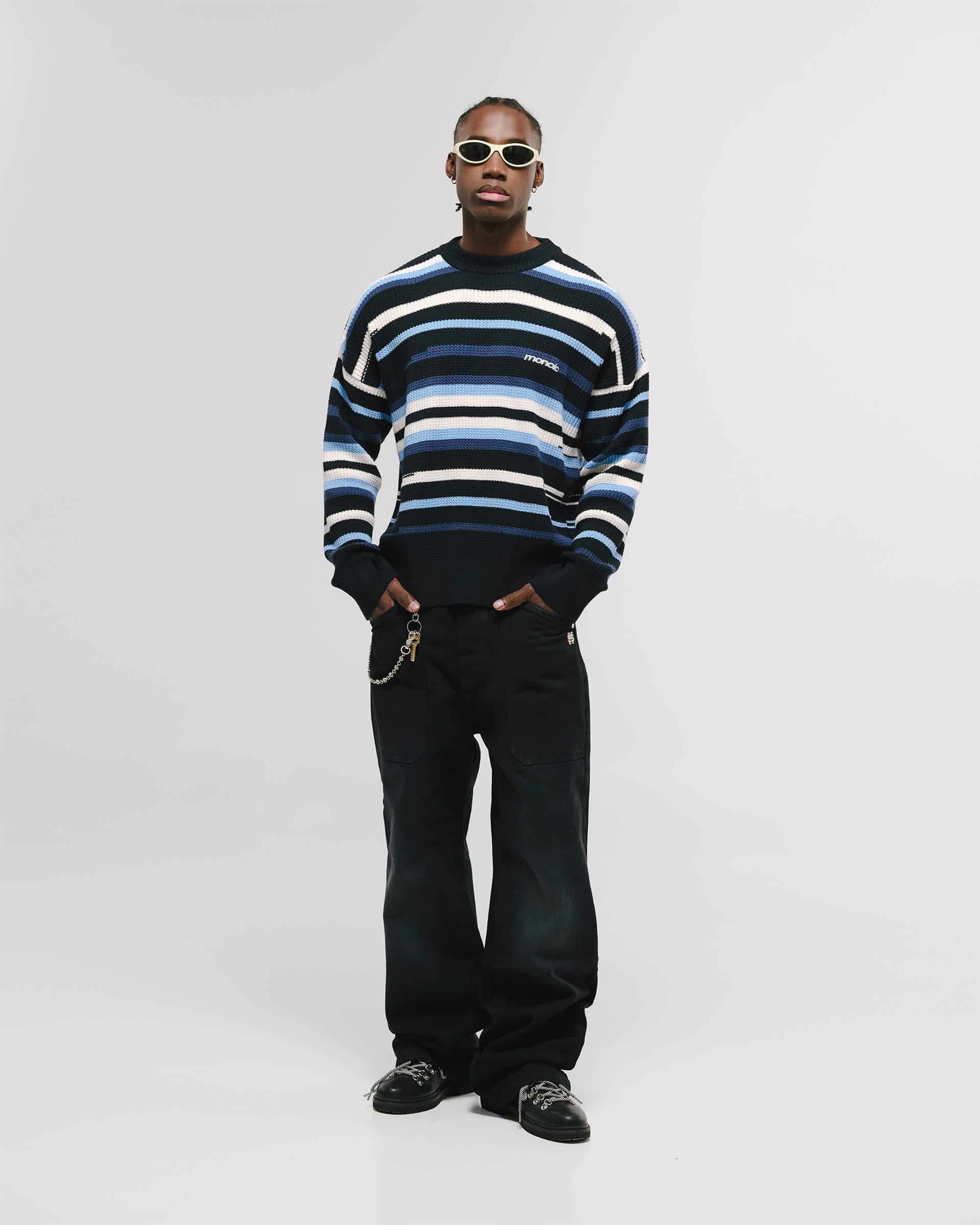 Striped Knitwear Sweater – Azul, Crema y Negro - miniatura 3