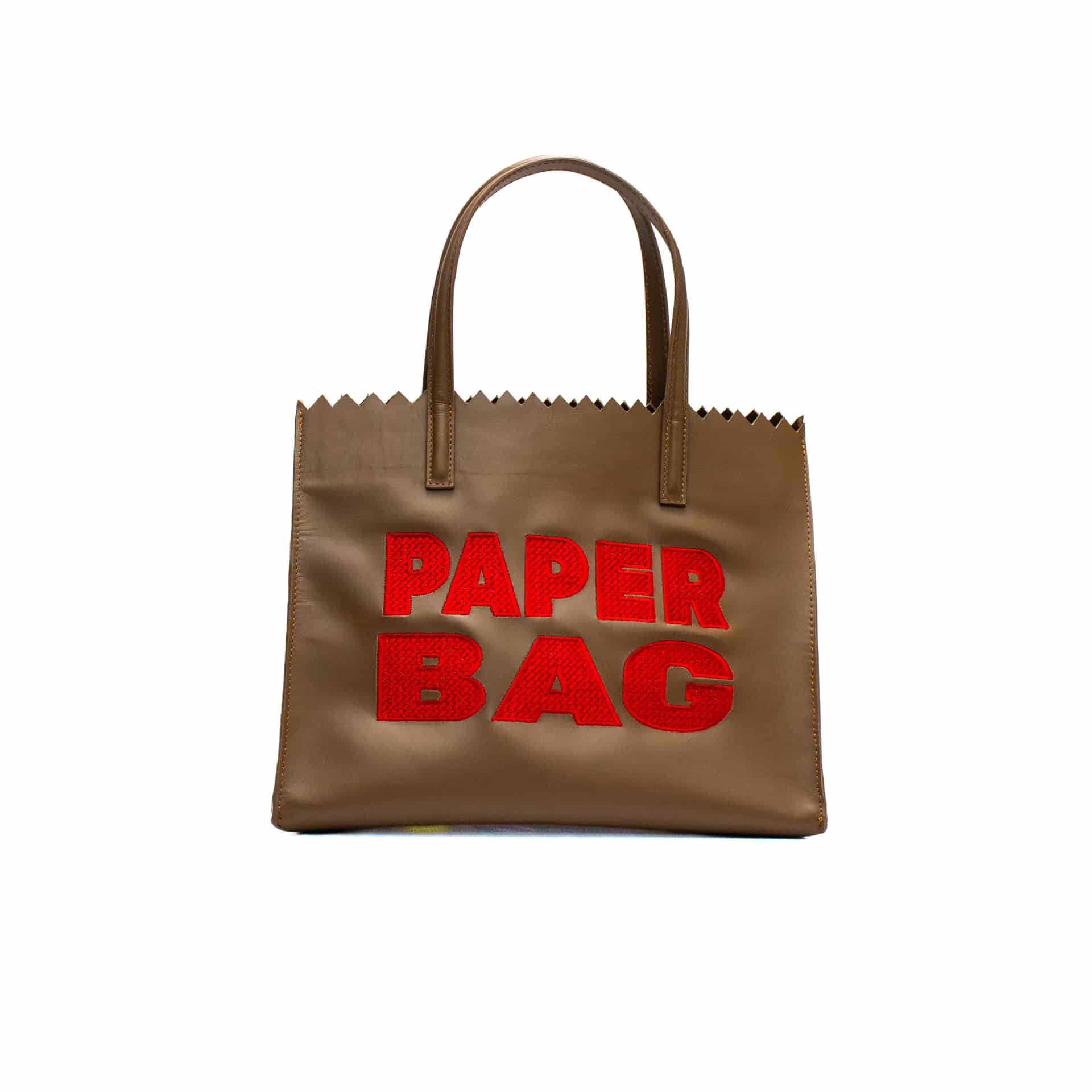 PAPER BAG SHORT - taupe x bordado rojo - miniatura 1