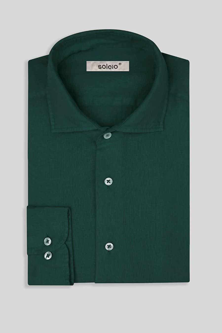 Men's linen shirt dark green - miniatura 6