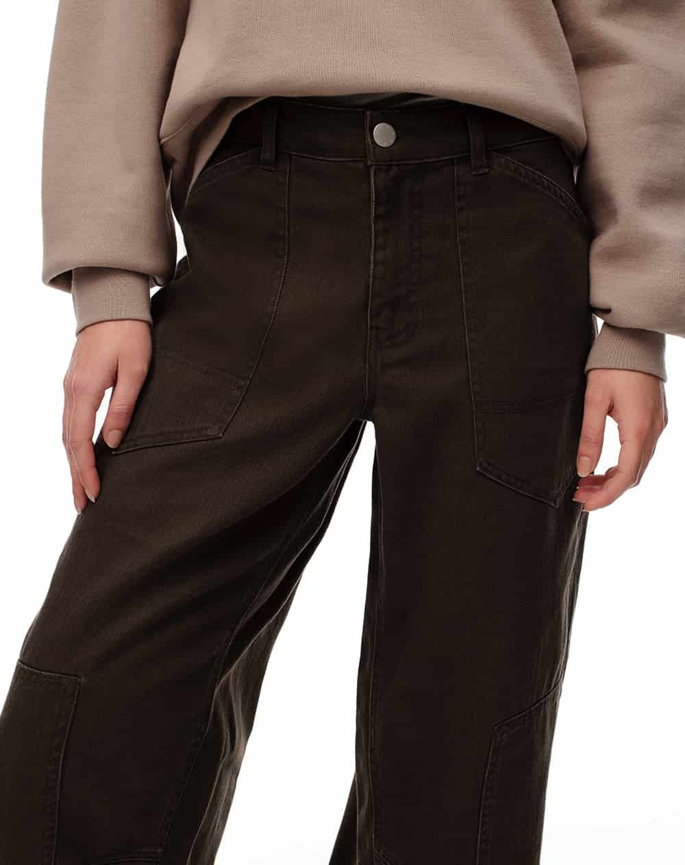 Pantalón wide leg tiro medio drill algodón chocolate mujer - miniatura 4