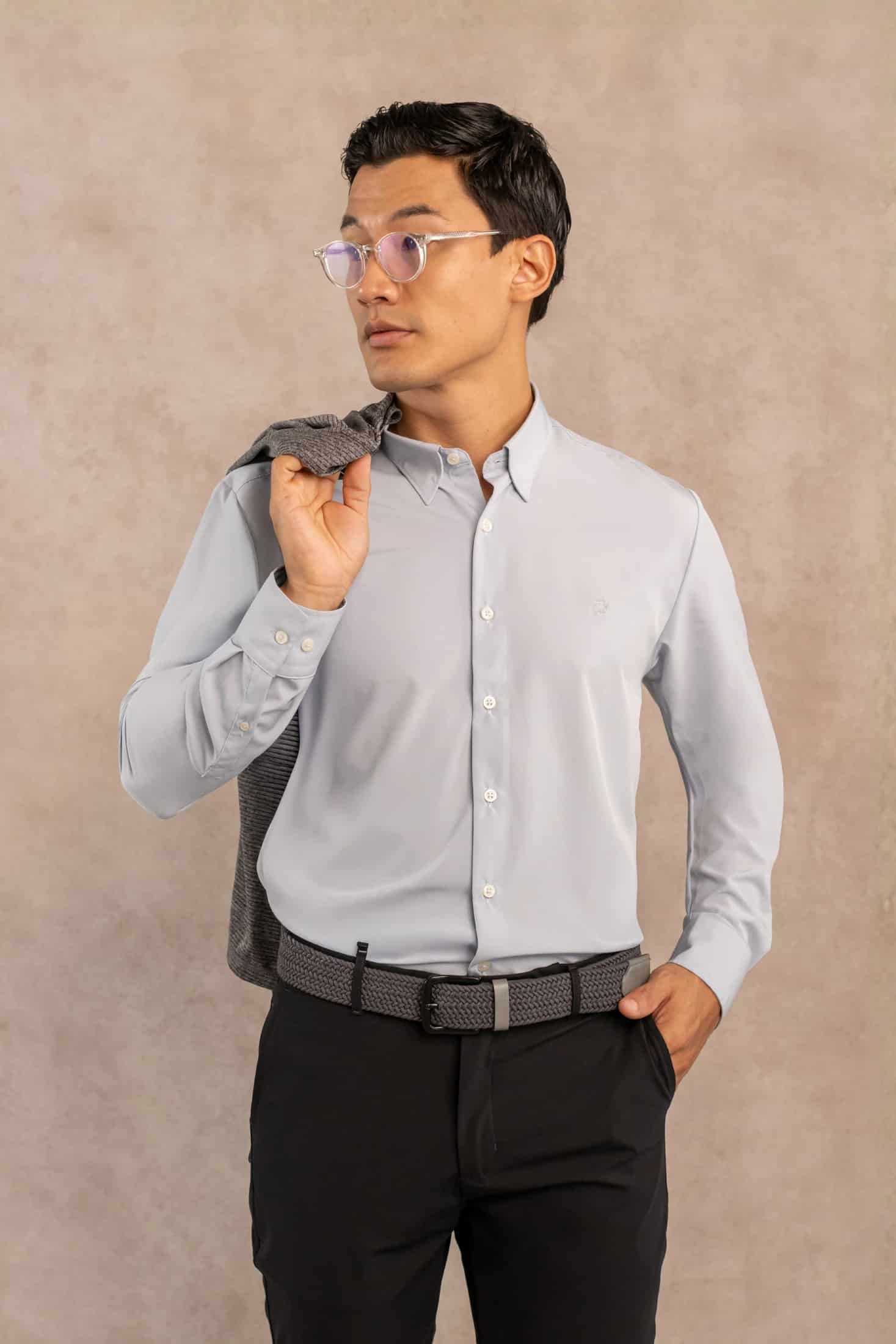 Camisa Performance Antiarrugas Gris Stone - miniatura 1