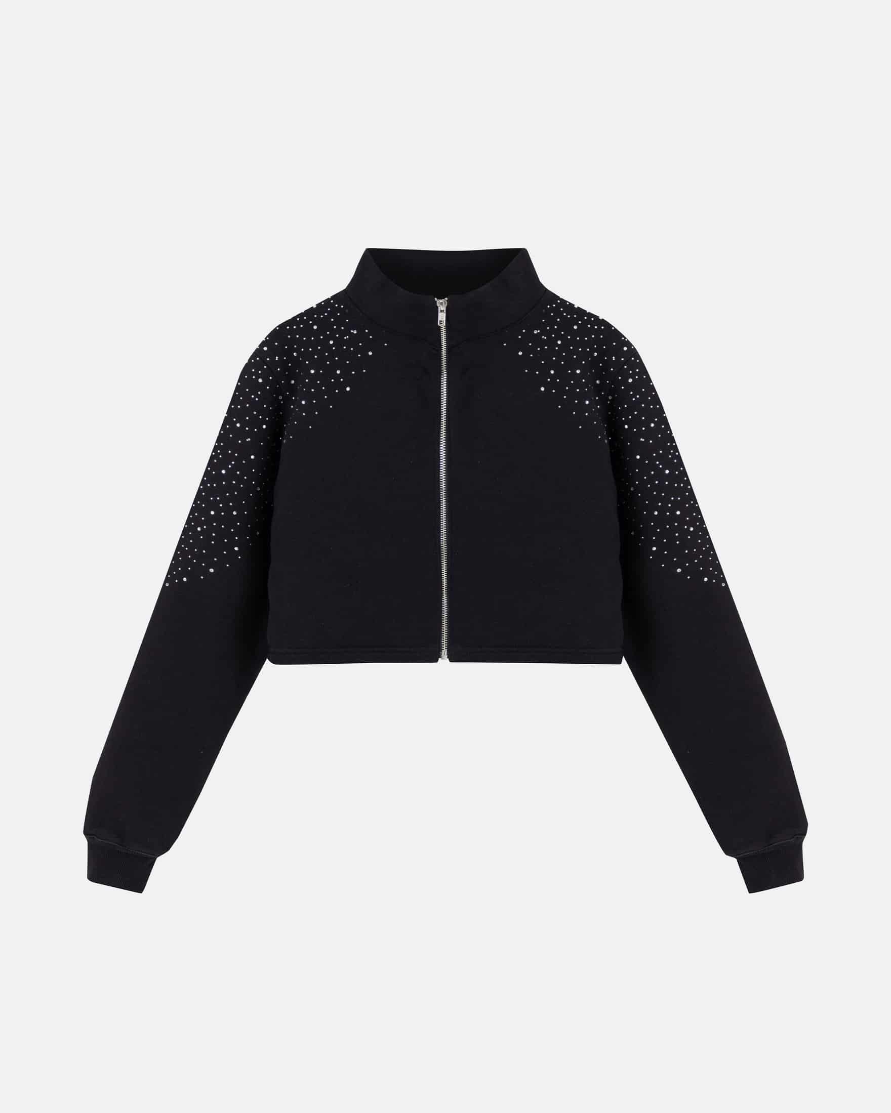W Golden Heritage Slim Fit Zip Up Pearled Cropped Crewneck Black - miniatura 1