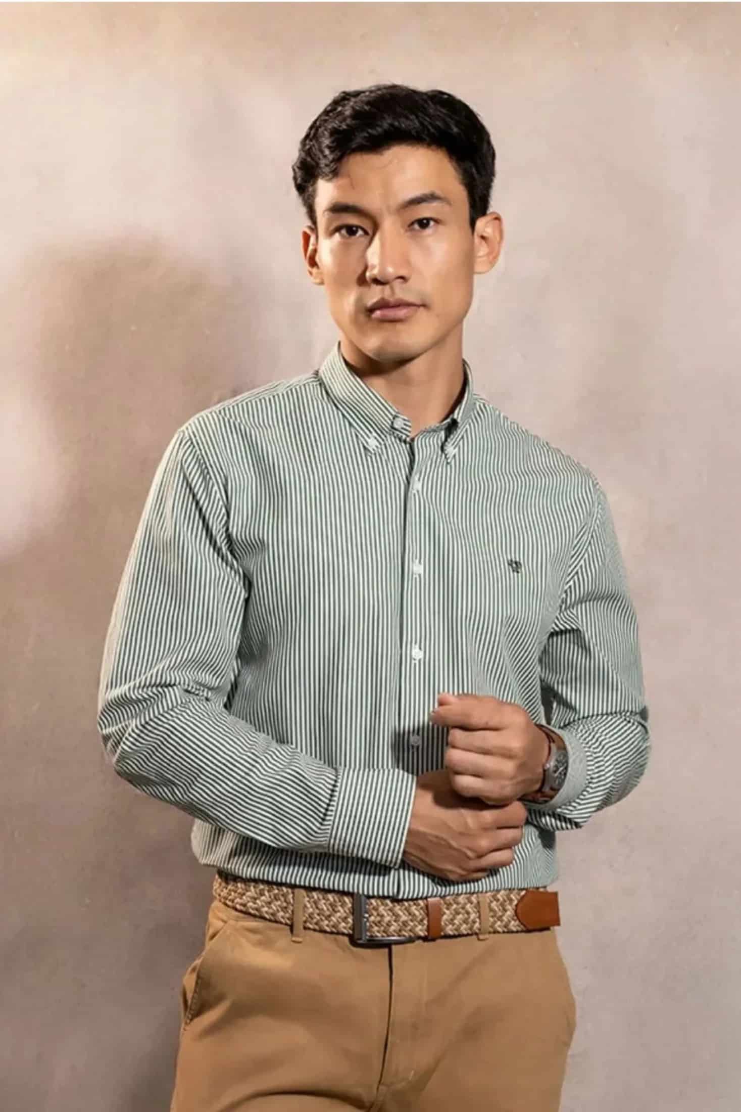 Camisa Antimanchas Popelina Rayas Verde Oscuro Logo Combinado - miniatura 8