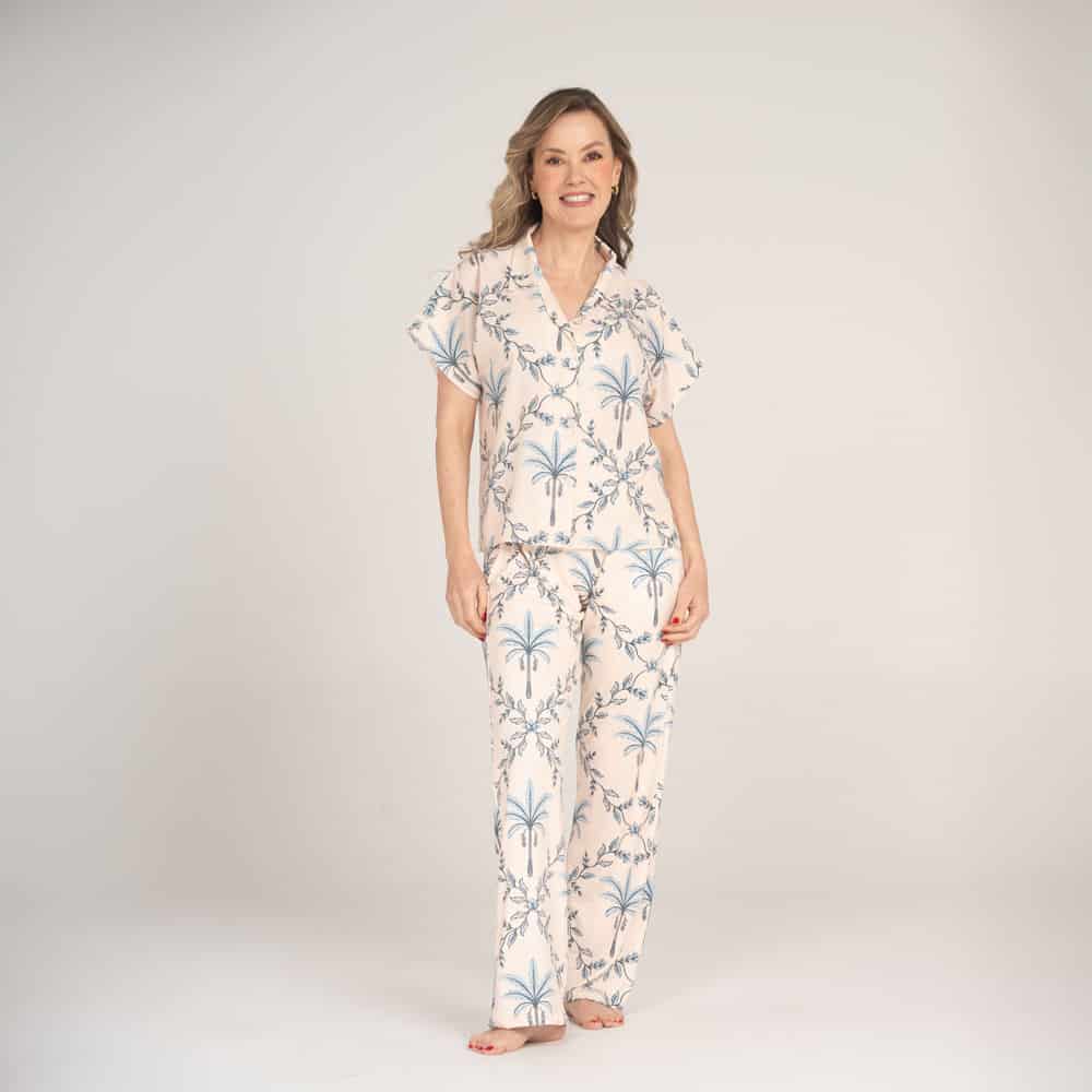 Conjunto de Pijama Pantalón Largo Palma Azul. - miniatura 1