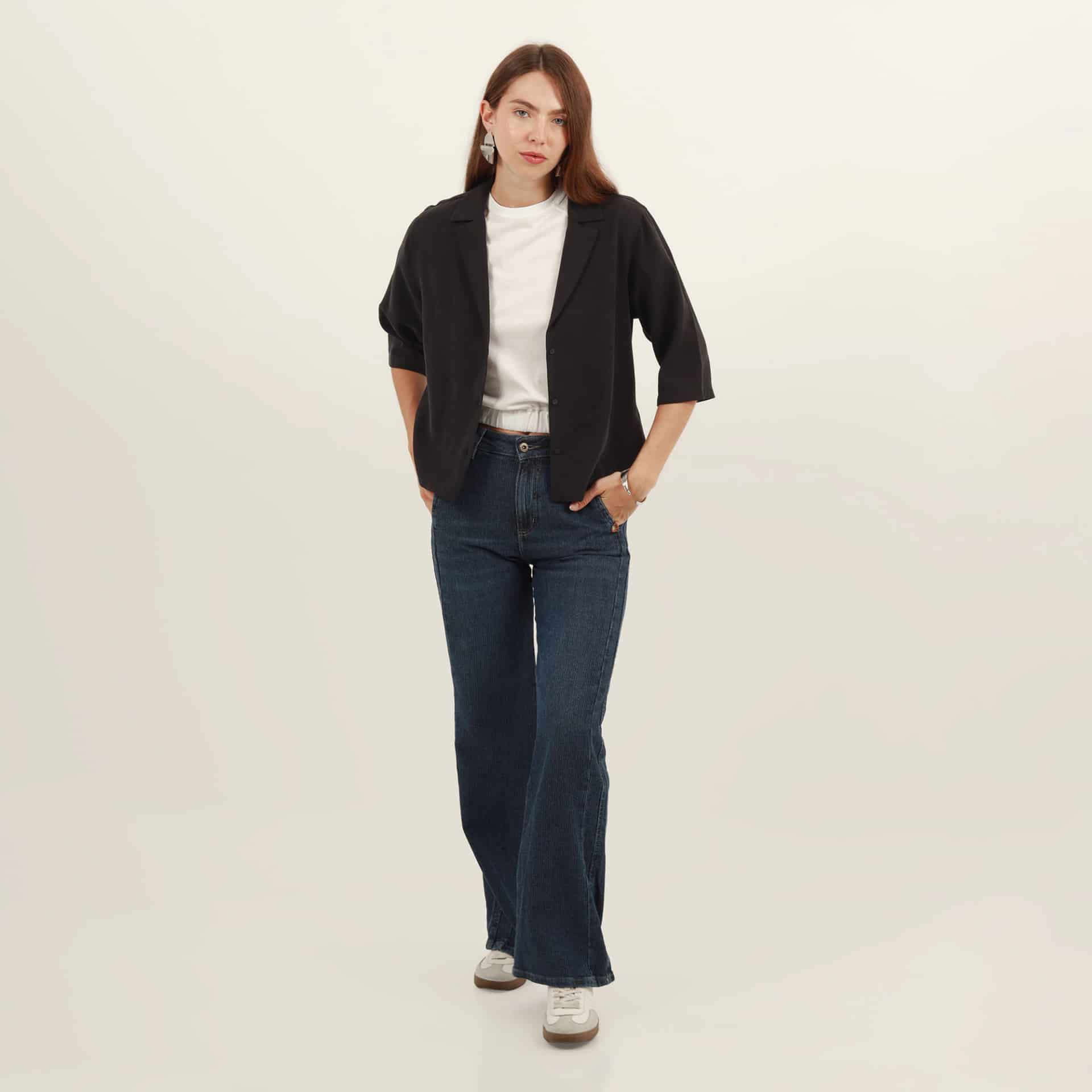 Blusa abierta cuello solapa manga 3/4 - miniatura 3