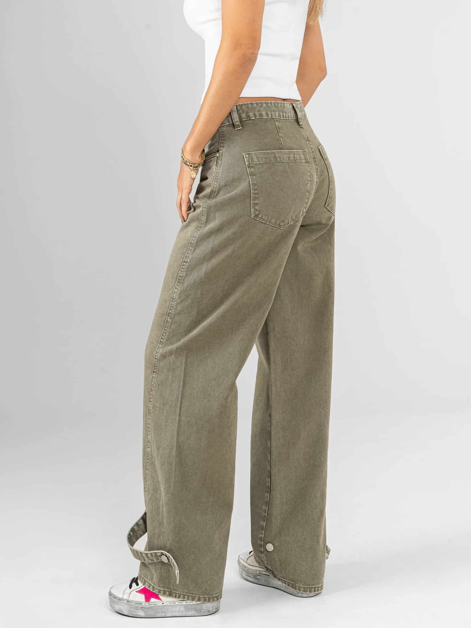 Ref: 0620409 Pantalón wide leg, rígido, tiro alto, detalle en bota, tono verde - miniatura 4