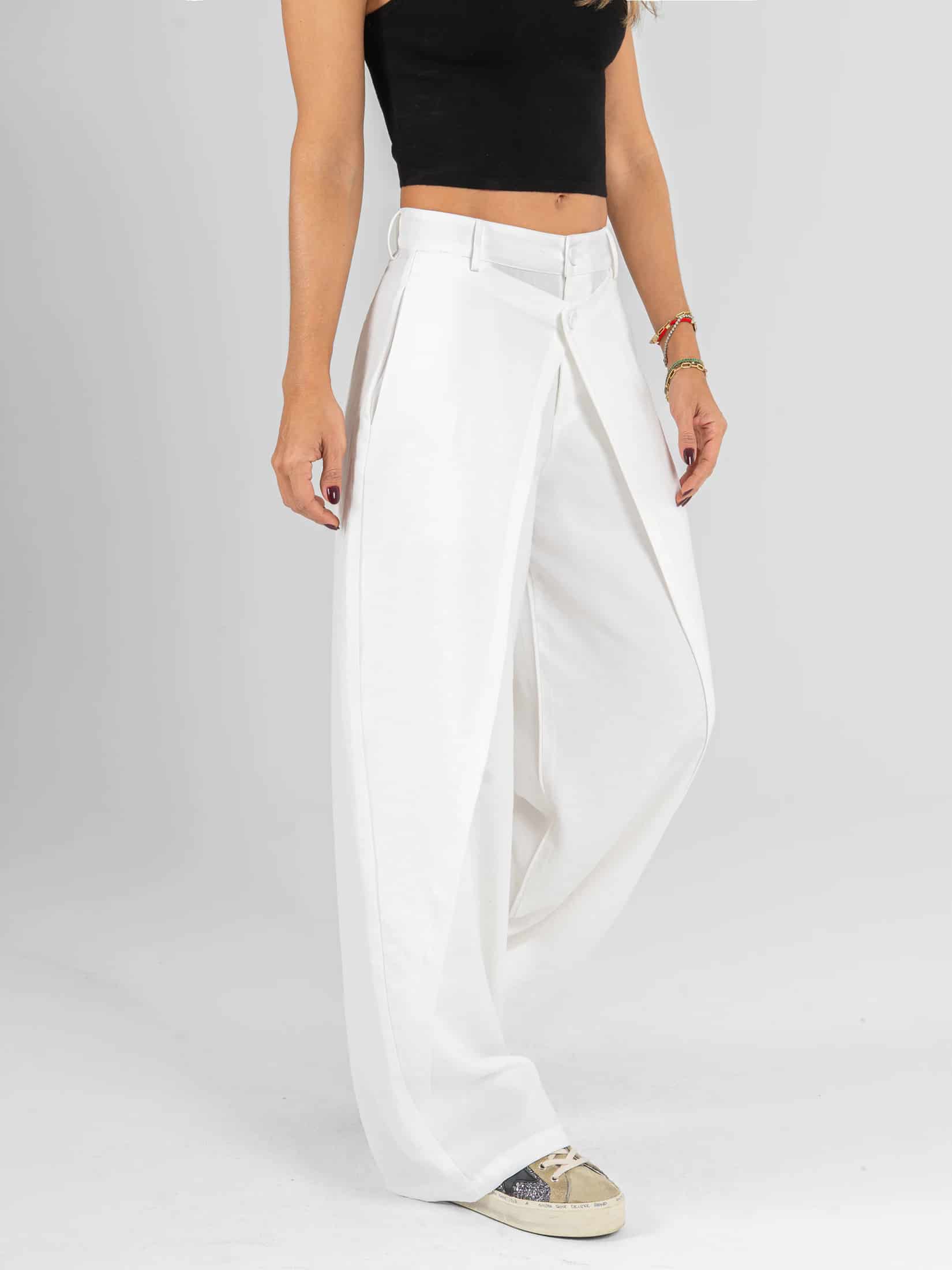 Ref: 0620550 Pantalón wide leg, tejido plano liviano, tiro alto, detalle delantero, tono ivory - miniatura 4