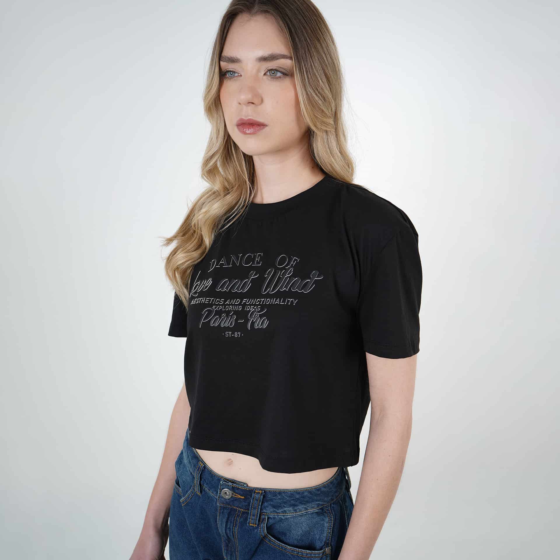 Camiseta crop cuello redondo manga corta estampado Dance - miniatura 1