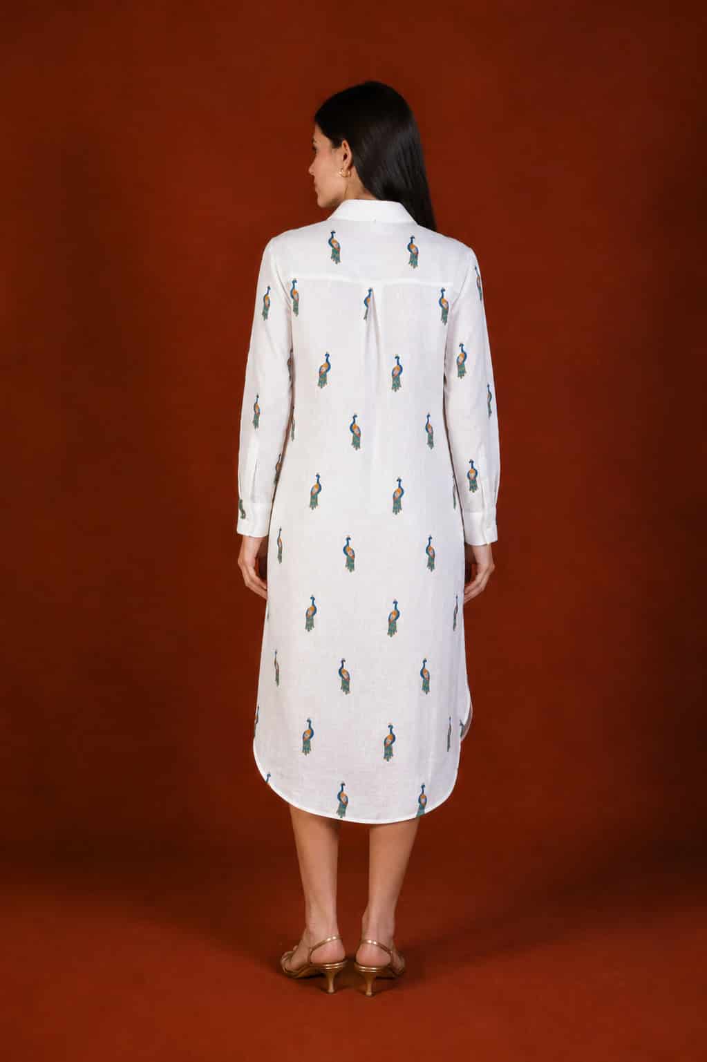 Women's Pavone linen shirt dress white - miniatura 3