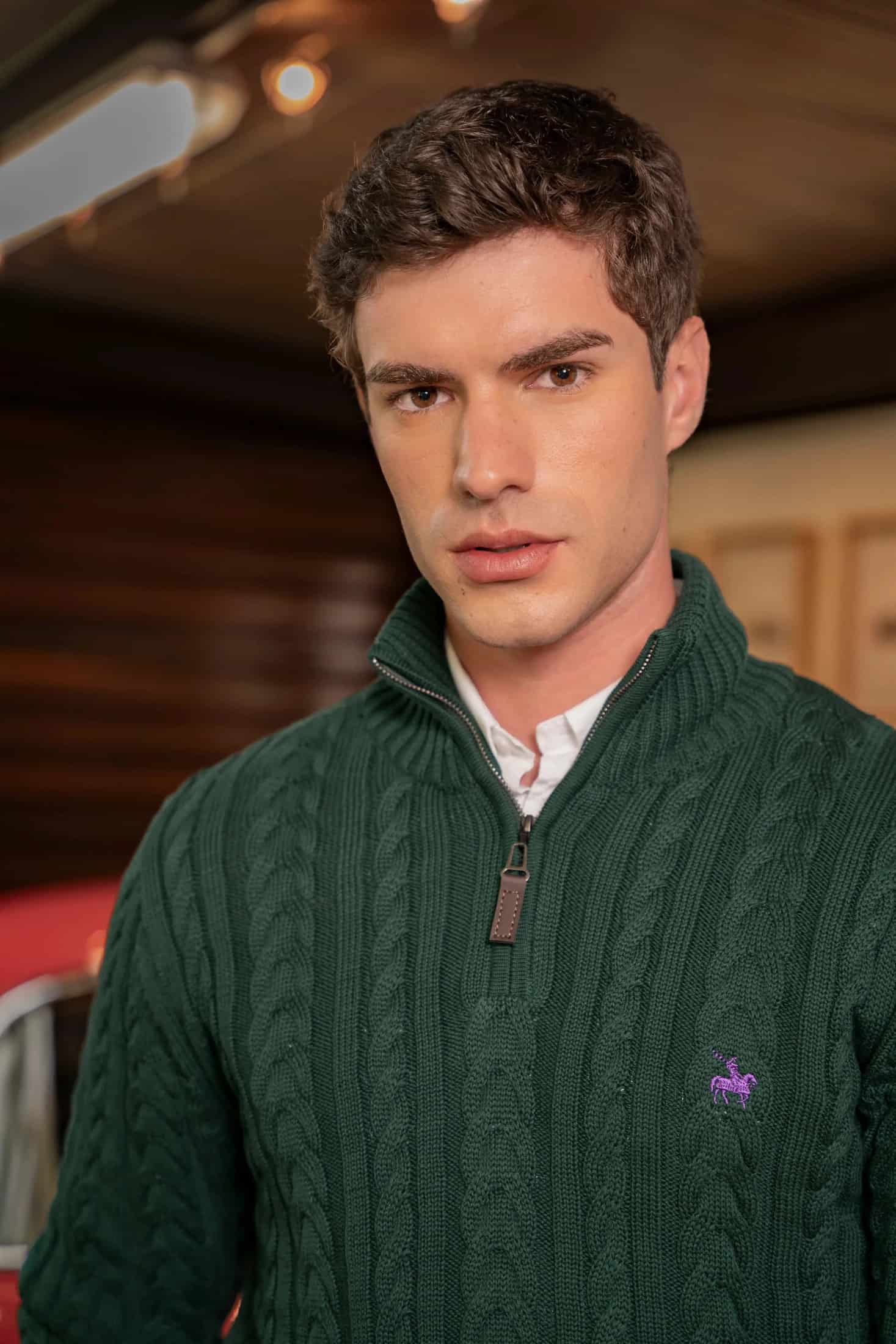 Suéter Halfzip Trenzado Rib Hombre Verde Pino - miniatura 3