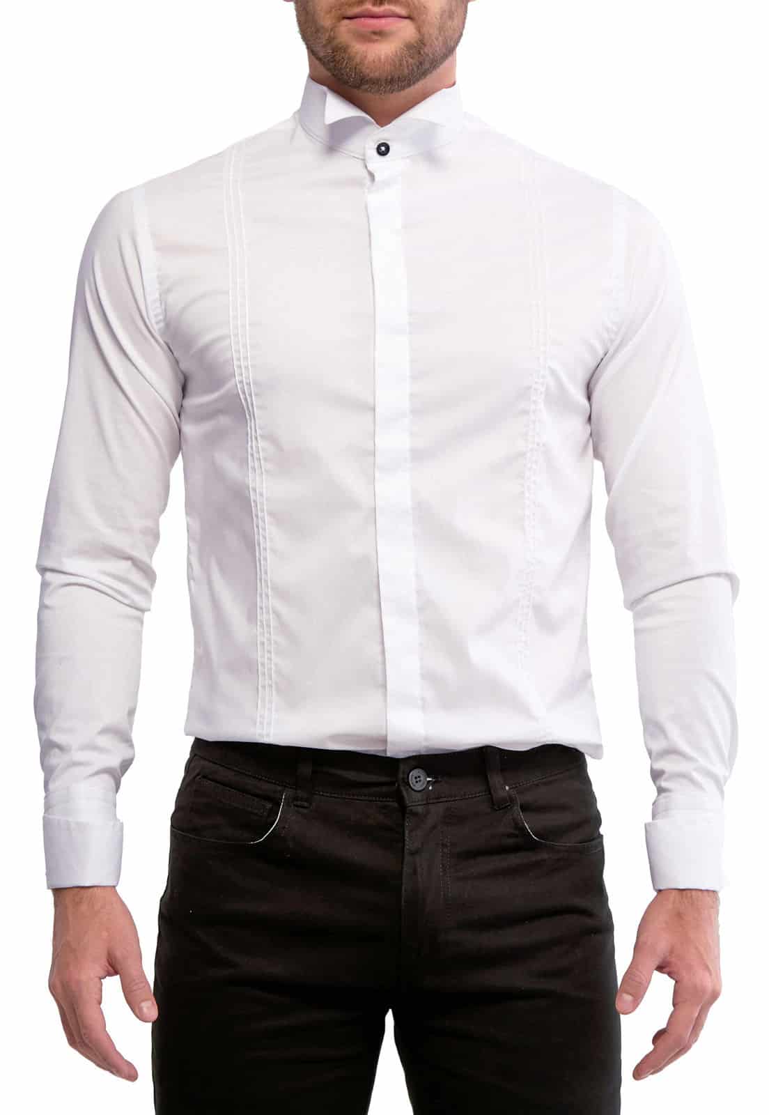 Camisa smoking cuello pajarito blanca - miniatura 3