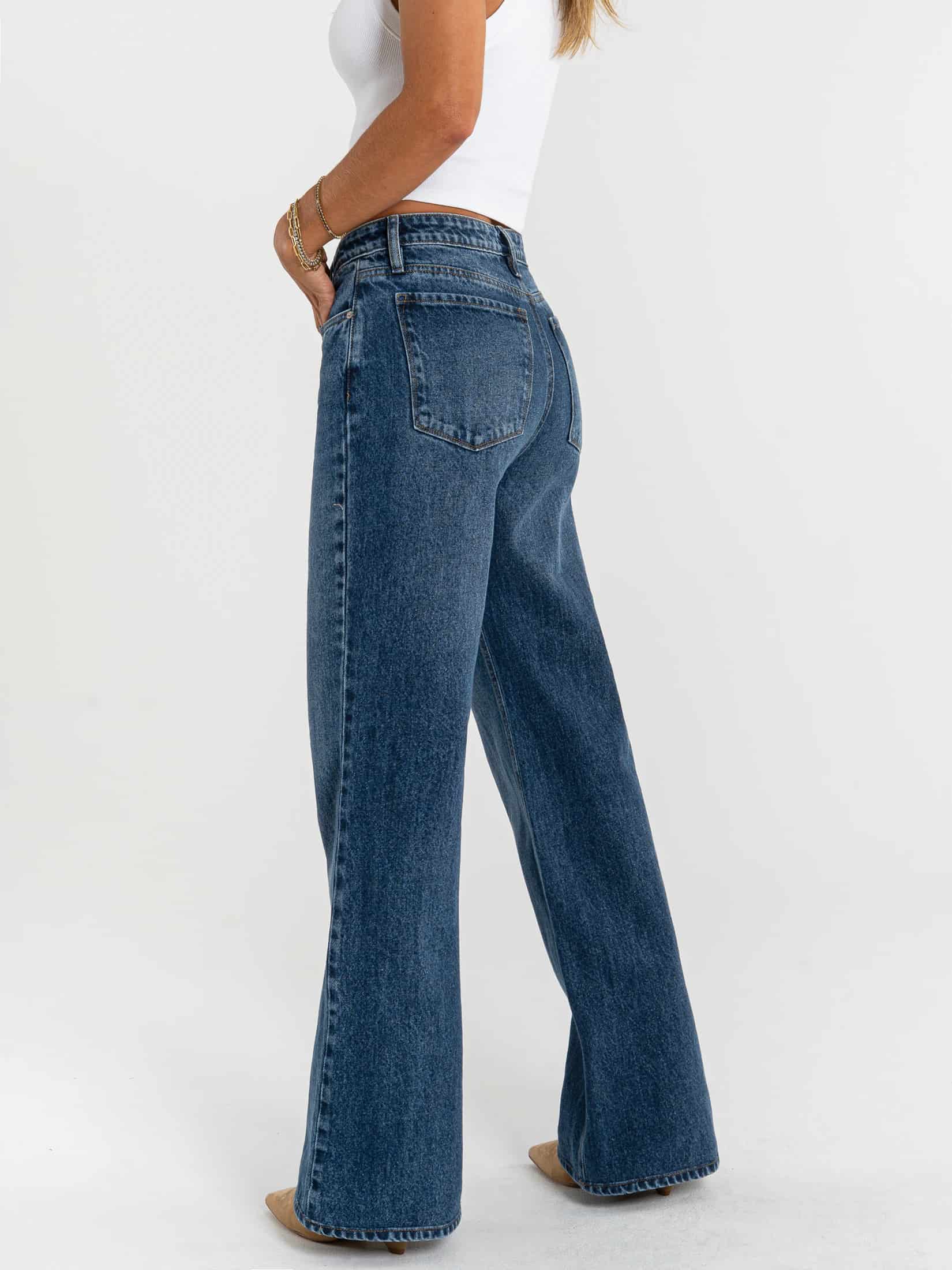 Ref: 065830 Jean Mom Flare, rígido, tiro alto, tono azul oscuro. - miniatura 3