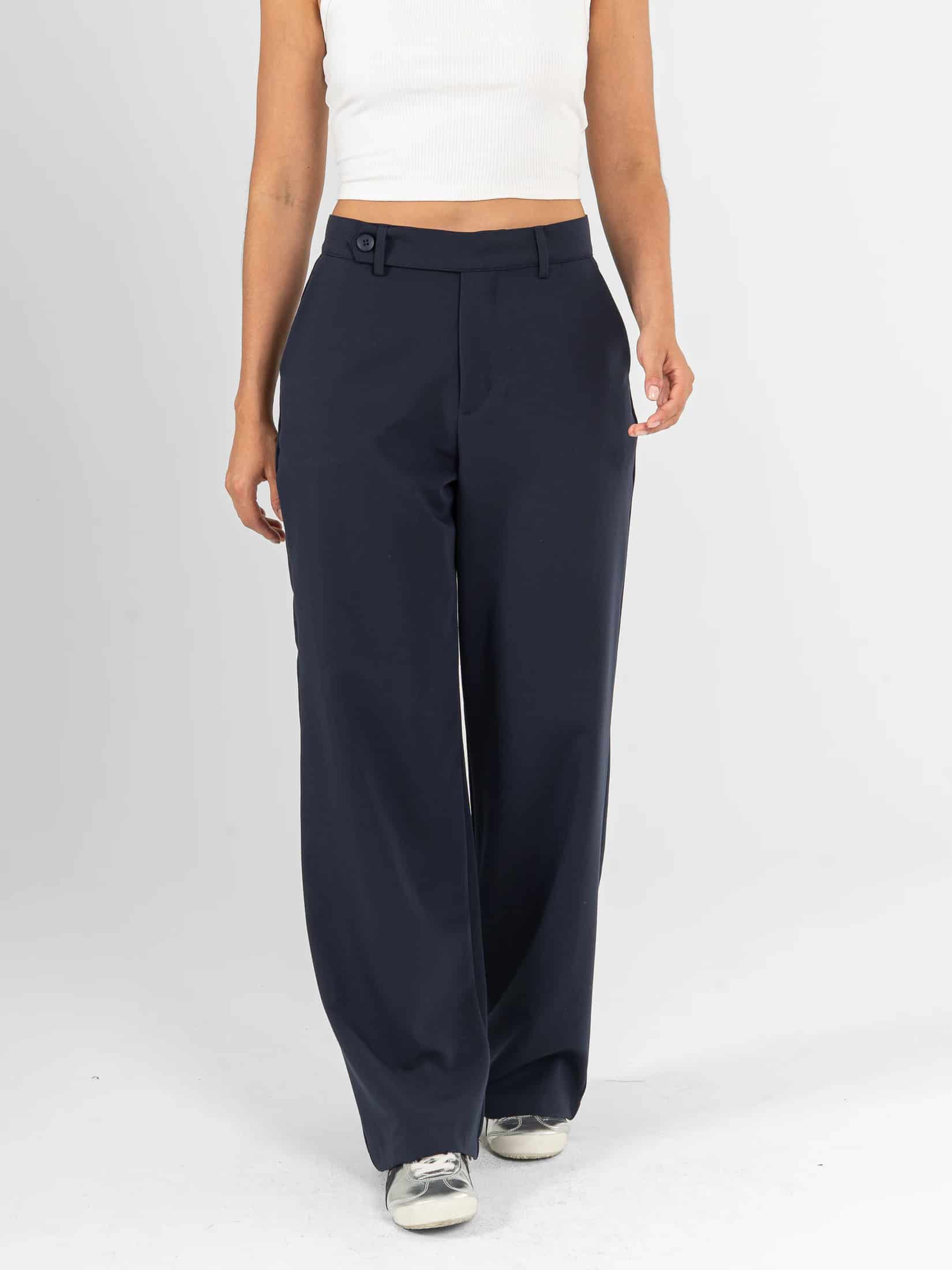 Ref: 0620566 Pantalón straight leg, tejido plano liviano, stretch, tiro alto, detalle en pretina, tono azul oscuro - miniatura 4