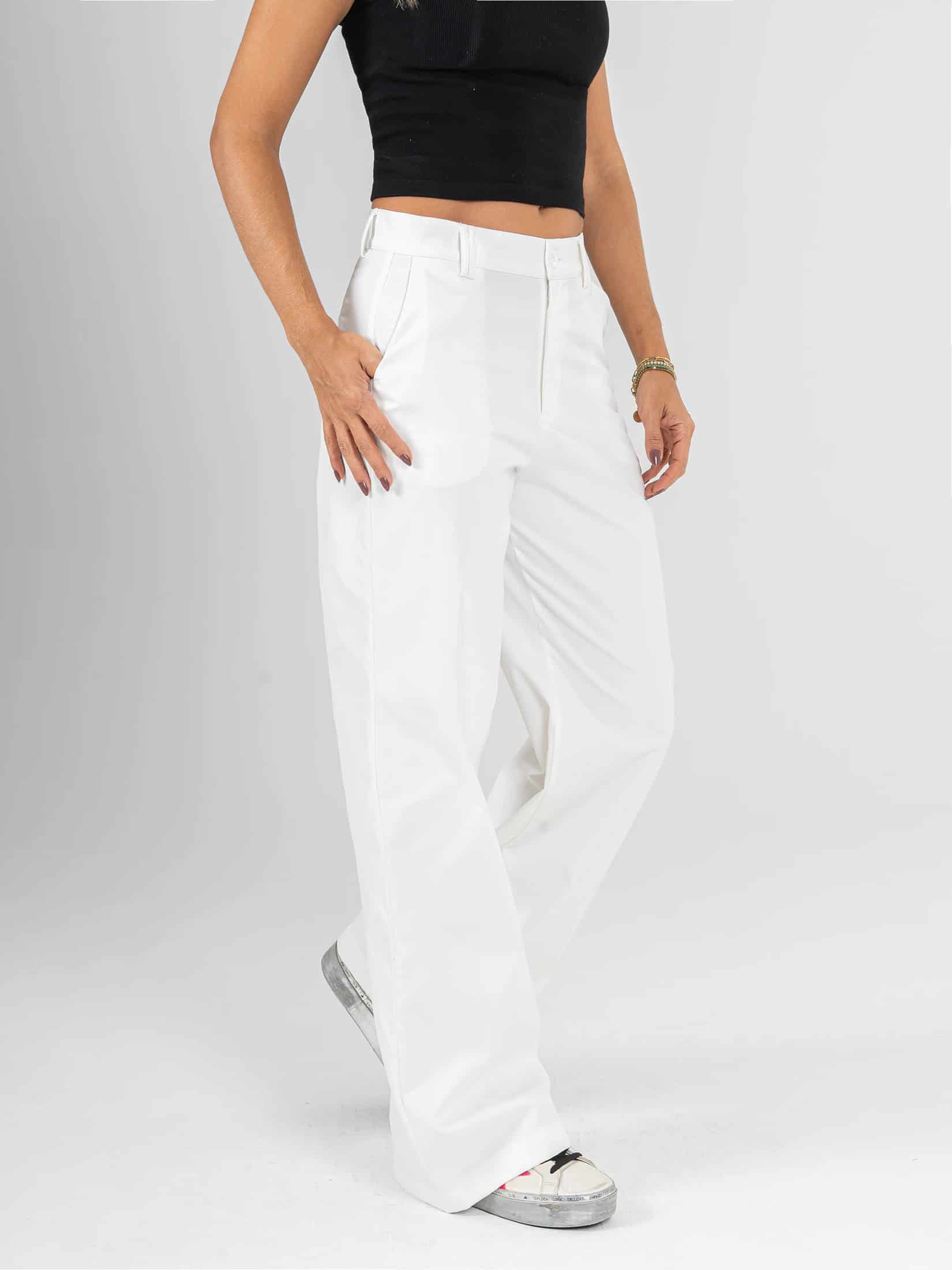 Ref: 0620626 Pantalón mom flare, rígido, sin prenses, tono ivory, tejido plano liviano, tiro alto - miniatura 2