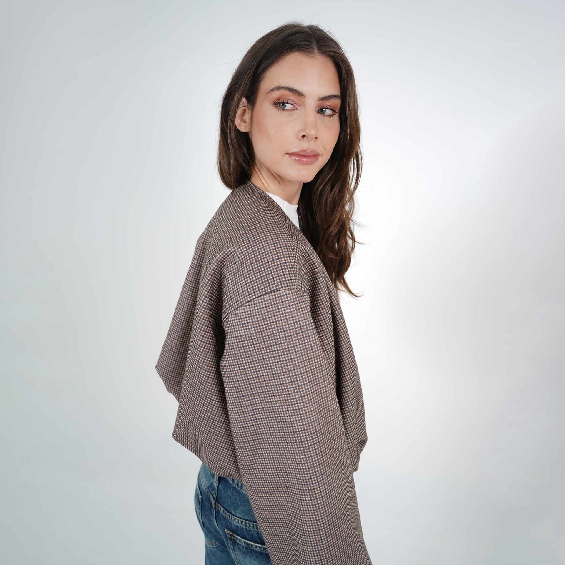 Chaqueta bomber estampado cuadros cuello redondo - miniatura 9