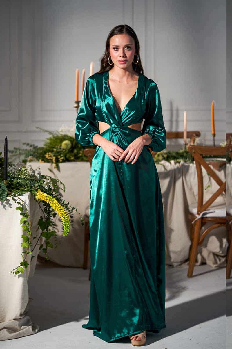 Vestido De Fiesta Manga larga y Falda Tipo A - miniatura 1