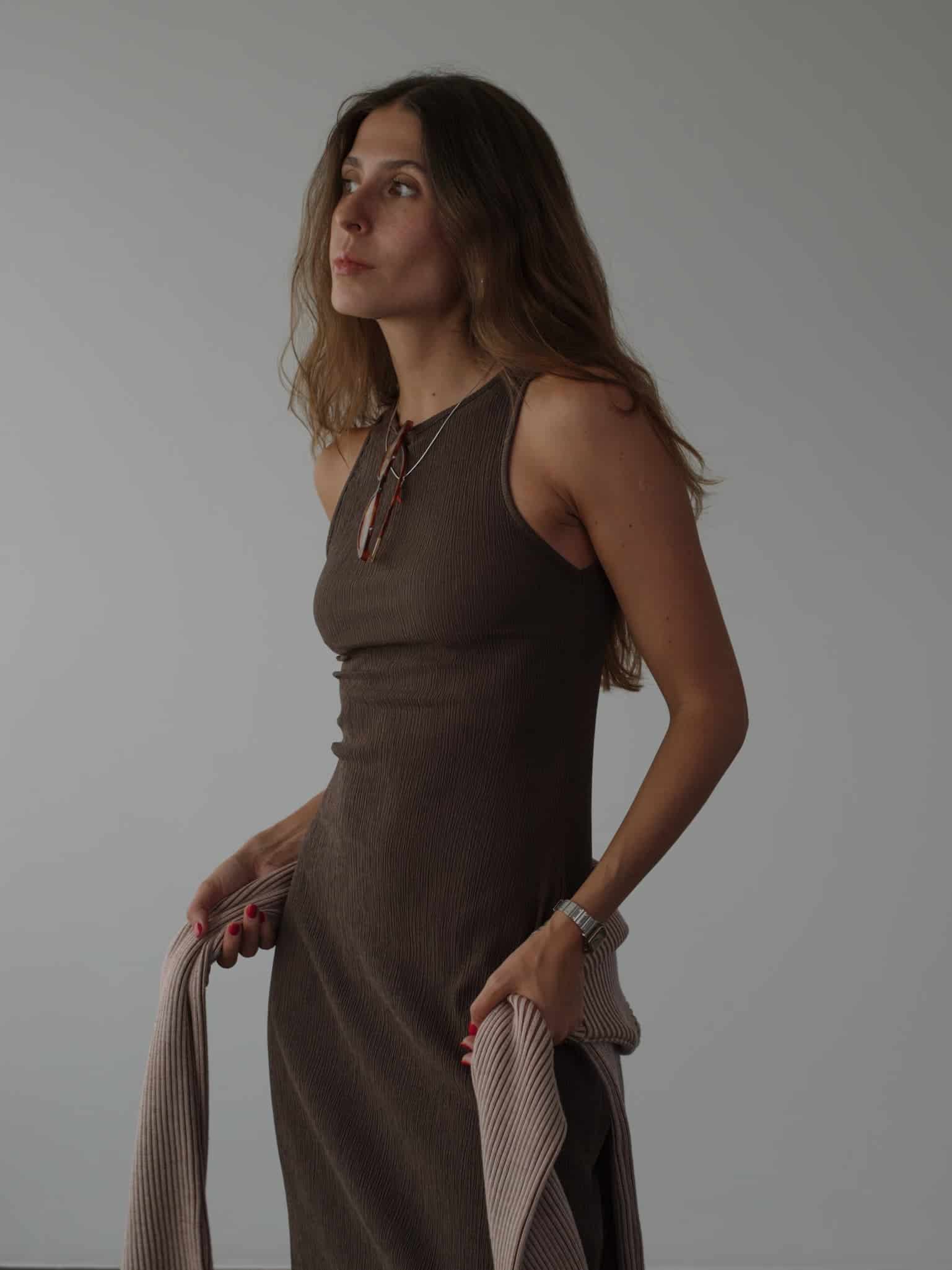LONG TANK DRESS - BROWN - miniatura 8