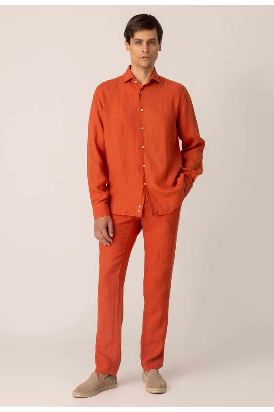 Men's linen shirt brick - miniatura 1