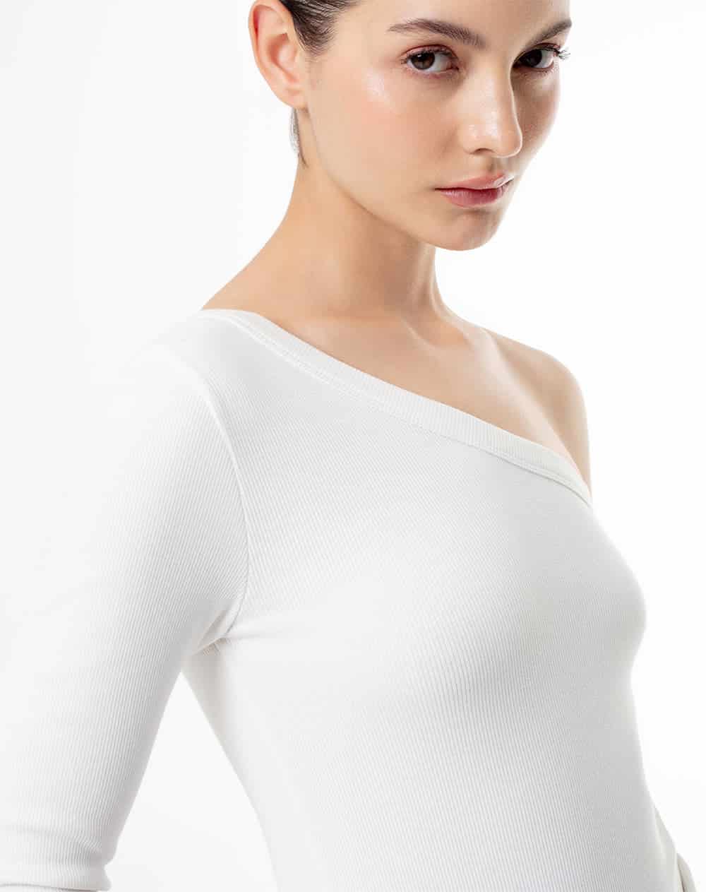 Camibuzo un solo hombro slim blanco mujer - miniatura 3